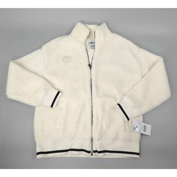 Umbro Sherpa Bomber Jacket Womens Large Cream Teddy Zip-Up Lined Active Outdoor - Picture 1 of 15